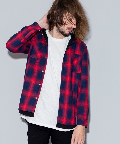 NO ID.（ノーアイディ）の「ms4160-レイヤードフーデッドチェックルーズＳＨ シャツ（シャツ/ブラウス・メンズ・ホワイト/レッド/ブルー・1/2）」の20枚目の写真