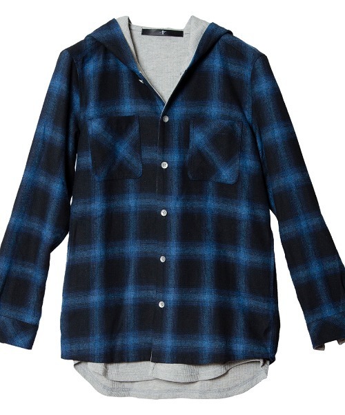 NO ID.（ノーアイディ）の「ms4160-レイヤードフーデッドチェックルーズＳＨ シャツ（シャツ/ブラウス・メンズ・ホワイト/レッド/ブルー・1/2）」の21枚目の写真