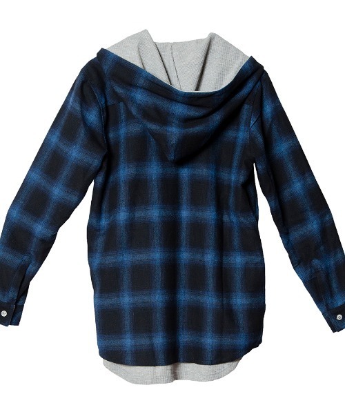 NO ID.（ノーアイディ）の「ms4160-レイヤードフーデッドチェックルーズＳＨ シャツ（シャツ/ブラウス・メンズ・ホワイト/レッド/ブルー・1/2）」の19枚目の写真