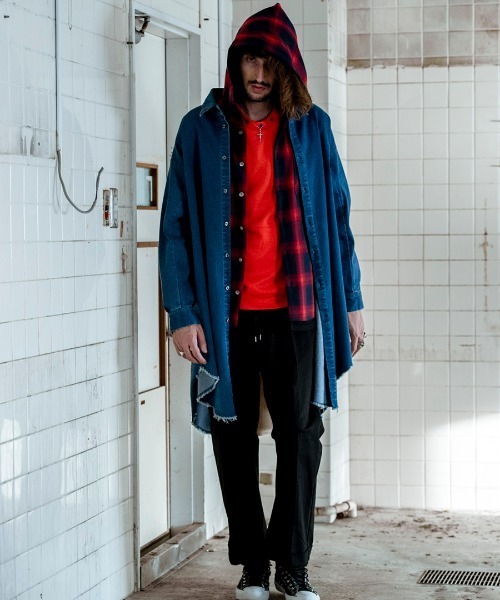 NO ID.（ノーアイディ）の「ms4160-レイヤードフーデッドチェックルーズＳＨ シャツ（シャツ/ブラウス・メンズ・ホワイト/レッド/ブルー・1/2）」の22枚目の写真