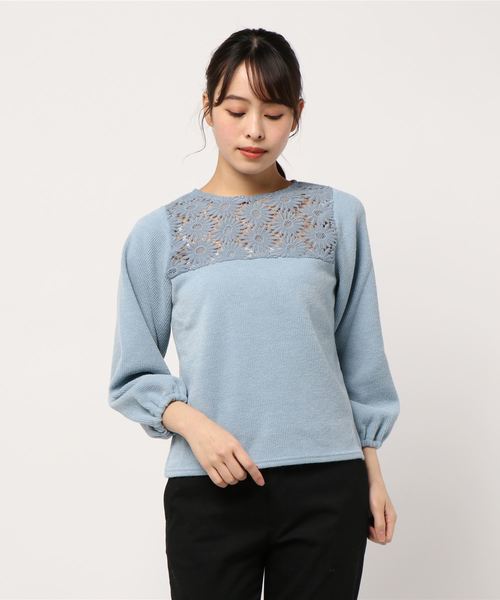 flower(フラワー)の「ウィンターフラワートップ(Tシャツ/カットソー・レディース・ブルー/アイボリー・FREE)」の1枚目の写真