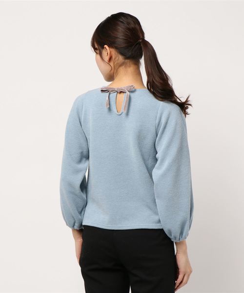 flower(フラワー)の「ウィンターフラワートップ(Tシャツ/カットソー・レディース・ブルー/アイボリー・FREE)」の3枚目の写真