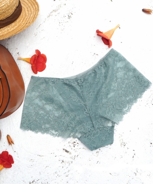 AMPHI（アンフィ）の「AMPHI/シンプル総レース　ボーイレングスショーツ（ショーツ・レディース・チャコールグレー/ブルー/アイボリー/テラコッタ/モスグリーン/コーラルピンク/オレンジ/バーガンディー/ネイビー/ライトインディゴブルー/マスタード/ホワイト/ダークグリーン/キャメル/ライトピンク/クリアグリーン/ライトパープル/ライトグレー/オリーブ/サックスブルー/ブラック/ベージュ/ミント/ホワイト×パープル・LARGE/MEDIUM）」の11枚目の写真