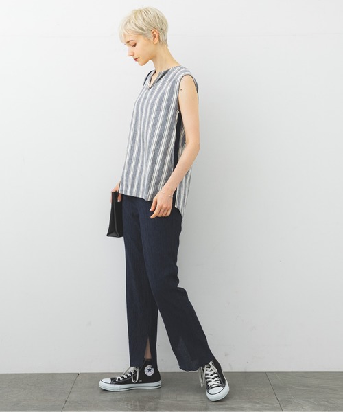 STUDIOUS(ステュディオス)の「【STUDIOUS】シアークリンプストレートパンツ(その他パンツ・レディース・ネイビー/グレー/グリーン・2/1)」の7枚目の写真