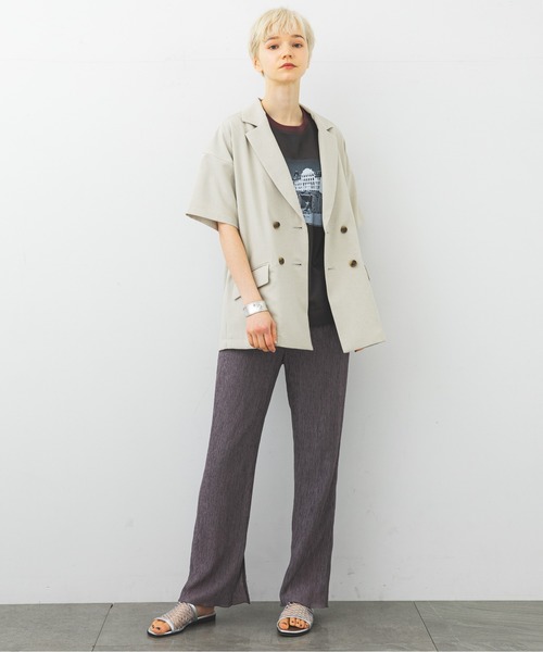 STUDIOUS(ステュディオス)の「【STUDIOUS】シアークリンプストレートパンツ(その他パンツ・レディース・ネイビー/グレー/グリーン・2/1)」の4枚目の写真