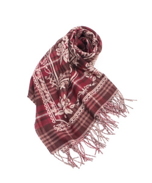 axes femme（アクシーズファム）の「チェック×バラＪＱストール（マフラー・レディース・ワイン/ベージュ/ネイビー・MEDIUM）」の3枚目の写真