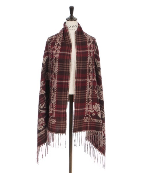 axes femme（アクシーズファム）の「チェック×バラＪＱストール（マフラー・レディース・ワイン/ベージュ/ネイビー・MEDIUM）」の12枚目の写真