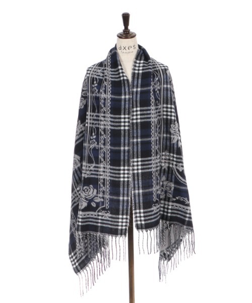 axes femme（アクシーズファム）の「チェック×バラＪＱストール（マフラー・レディース・ワイン/ベージュ/ネイビー・MEDIUM）」の8枚目の写真