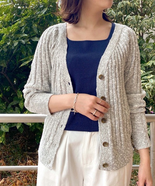 RIVE DROITE（リヴドロワ）の「メランジリブ２WAYカーディガン（カーディガン/ボレロ・レディース・グレー/ベージュ・FREE）」の2枚目の写真