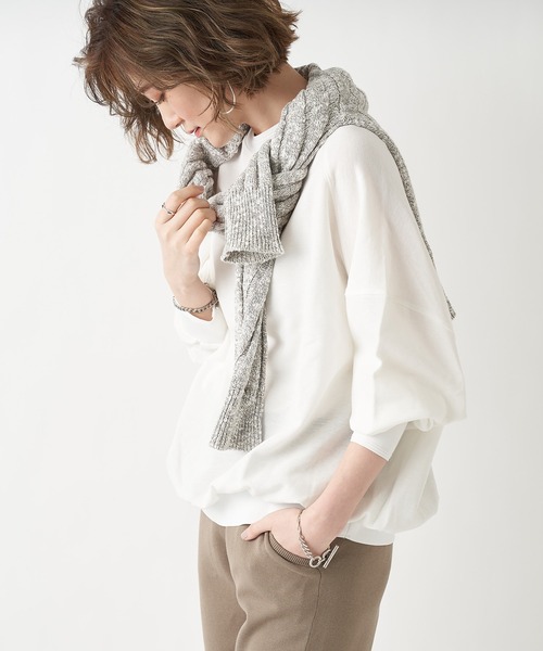 RIVE DROITE（リヴドロワ）の「メランジリブ２WAYカーディガン（カーディガン/ボレロ・レディース・グレー/ベージュ・FREE）」の6枚目の写真