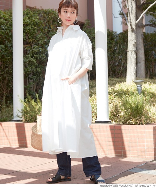 coca(coca)(コカ)の「ハリ感ダンプ オープンカラーワンピース(ワンピース・レディース・ホワイト/ブラック・ONE SIZE)」の15枚目の写真