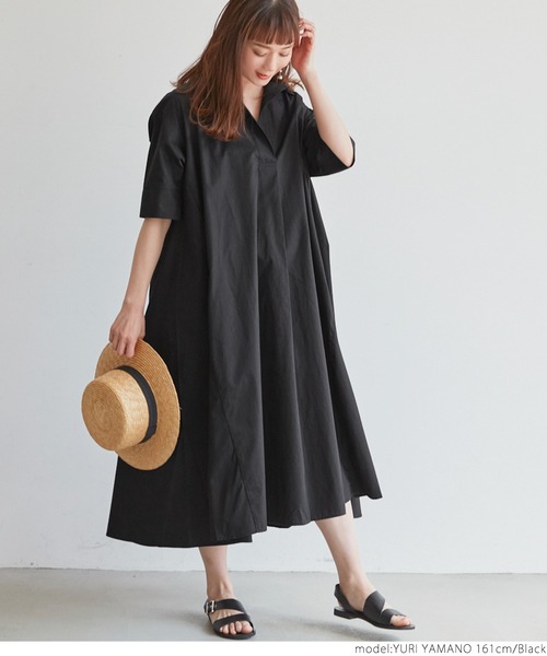 coca(coca)(コカ)の「ハリ感ダンプ オープンカラーワンピース(ワンピース・レディース・ホワイト/ブラック・ONE SIZE)」の7枚目の写真