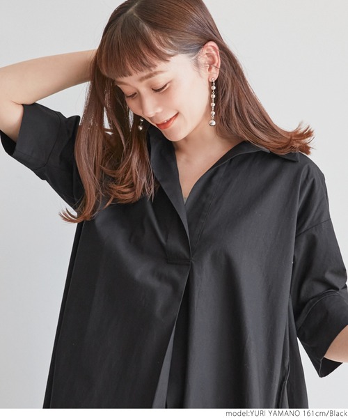 coca(coca)(コカ)の「ハリ感ダンプ オープンカラーワンピース(ワンピース・レディース・ホワイト/ブラック・ONE SIZE)」の10枚目の写真