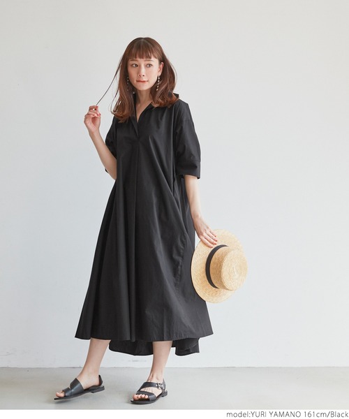 coca(coca)(コカ)の「ハリ感ダンプ オープンカラーワンピース(ワンピース・レディース・ホワイト/ブラック・ONE SIZE)」の6枚目の写真