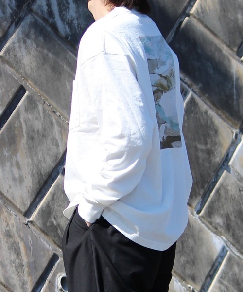 y/m by れぽすけ（イムバイレポスケ）の「バックグラフィックロンT（Tシャツ/カットソー・メンズ・ホワイト/ブラック・MEDIUM/LARGE）」の6枚目の写真