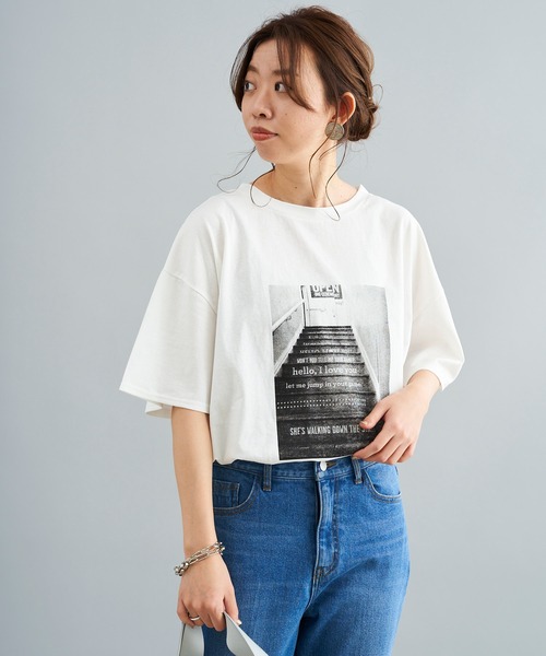 DouDou(ドゥドゥ)の「photo T(Tシャツ/カットソー・レディース・ホワイト/チャコールグレー/イエロー・FREE)」の8枚目の写真