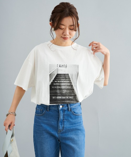 DouDou(ドゥドゥ)の「photo T(Tシャツ/カットソー・レディース・ホワイト/チャコールグレー/イエロー・FREE)」の9枚目の写真