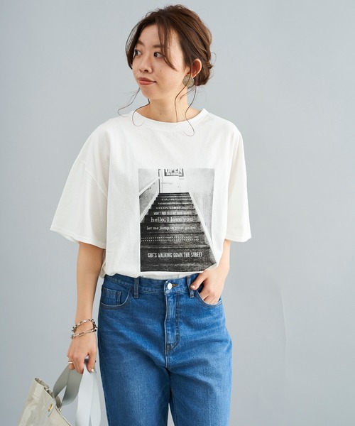 DouDou(ドゥドゥ)の「photo T(Tシャツ/カットソー・レディース・ホワイト/チャコールグレー/イエロー・FREE)」の12枚目の写真