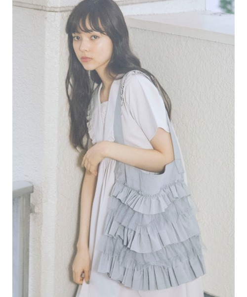 merry jenny（メリージェニー）の「チュールレイヤードフリルトート（トートバッグ・レディース・オフホワイト/ピンク/ブルー・FREE）」の3枚目の写真