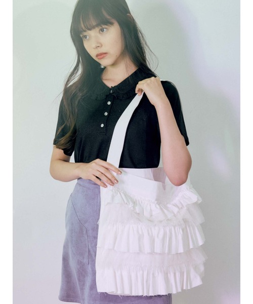 merry jenny（メリージェニー）の「チュールレイヤードフリルトート（トートバッグ・レディース・オフホワイト/ピンク/ブルー・FREE）」の5枚目の写真