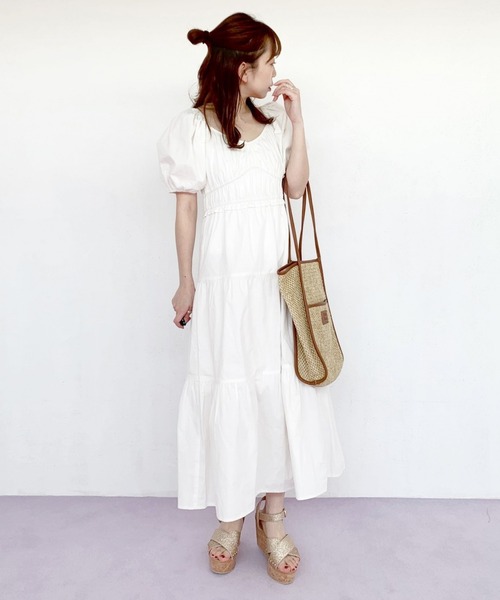 Heather（ヘザー）の「バックシャンコットンティアードワンピース　948785（ワンピース・レディース・ホワイト/ブラック/ブラウン・FREE）」の2枚目の写真