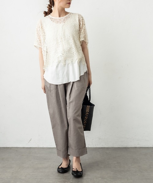 PUAL CE CIN(ピュアルセシン)の「ケミカル両耳レースブラウス(シャツ/ブラウス・レディース・アイボリー/ブラック・FREE)」の9枚目の写真