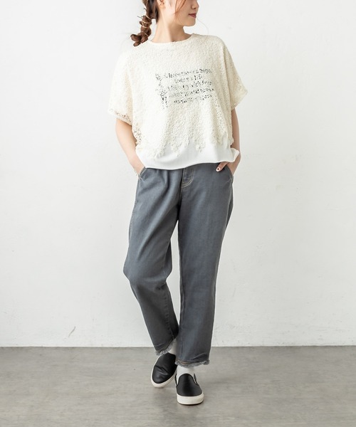 PUAL CE CIN(ピュアルセシン)の「ケミカル両耳レースブラウス(シャツ/ブラウス・レディース・アイボリー/ブラック・FREE)」の5枚目の写真