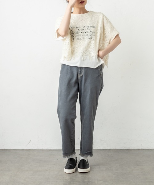 PUAL CE CIN(ピュアルセシン)の「ケミカル両耳レースブラウス(シャツ/ブラウス・レディース・アイボリー/ブラック・FREE)」の10枚目の写真