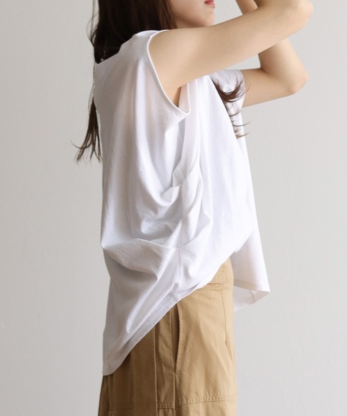 Lant Kalte（ラントカルテ）の「【Lant Kalte】アシメデザインカットソー（Tシャツ/カットソー・レディース・ホワイト/チャコールグレー/カーキ・MEDIUM）」の7枚目の写真