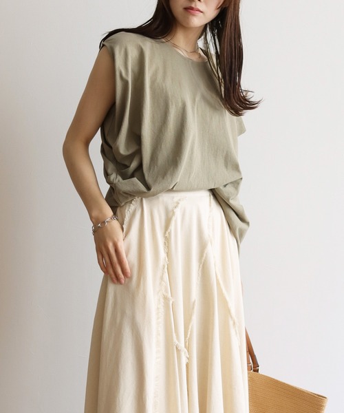 Lant Kalte（ラントカルテ）の「【Lant Kalte】アシメデザインカットソー（Tシャツ/カットソー・レディース・ホワイト/チャコールグレー/カーキ・MEDIUM）」の16枚目の写真