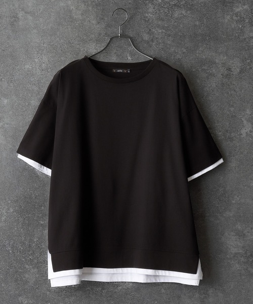 act'm（アクトム）の「フェイクレイヤード オーバーサイズ クルーネック半袖カットソー（Tシャツ/カットソー・メンズ・ブラック/ベージュ・S/M/L）」の2枚目の写真