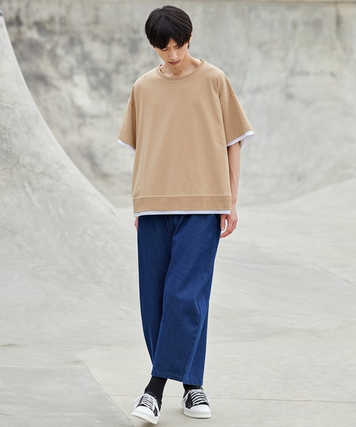 act'm（アクトム）の「フェイクレイヤード オーバーサイズ クルーネック半袖カットソー（Tシャツ/カットソー・メンズ・ブラック/ベージュ・S/M/L）」の3枚目の写真