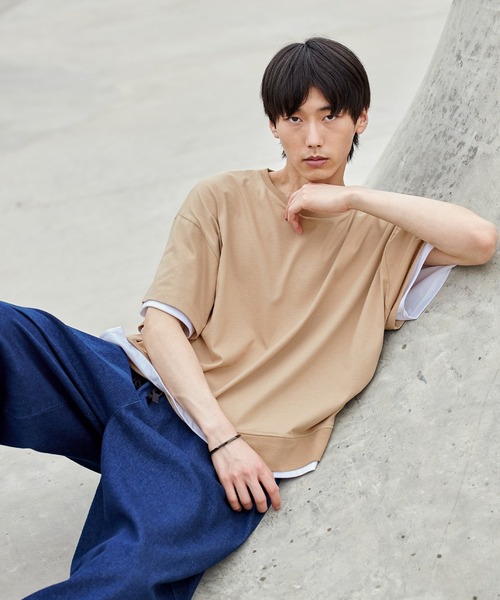 act'm（アクトム）の「フェイクレイヤード オーバーサイズ クルーネック半袖カットソー（Tシャツ/カットソー・メンズ・ブラック/ベージュ・S/M/L）」の5枚目の写真