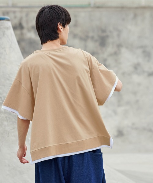 act'm（アクトム）の「フェイクレイヤード オーバーサイズ クルーネック半袖カットソー（Tシャツ/カットソー・メンズ・ブラック/ベージュ・S/M/L）」の6枚目の写真