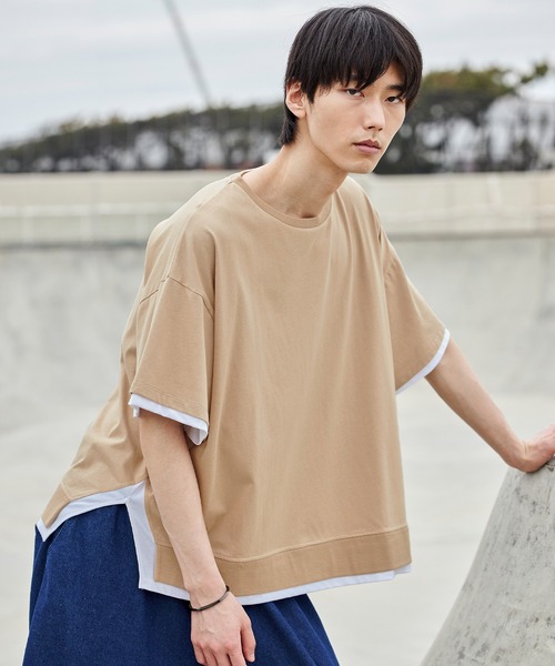 act'm（アクトム）の「フェイクレイヤード オーバーサイズ クルーネック半袖カットソー（Tシャツ/カットソー・メンズ・ブラック/ベージュ・S/M/L）」の7枚目の写真