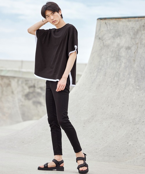 act'm（アクトム）の「フェイクレイヤード オーバーサイズ クルーネック半袖カットソー（Tシャツ/カットソー・メンズ・ブラック/ベージュ・S/M/L）」の8枚目の写真