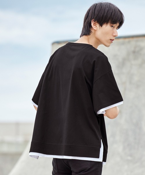 act'm（アクトム）の「フェイクレイヤード オーバーサイズ クルーネック半袖カットソー（Tシャツ/カットソー・メンズ・ブラック/ベージュ・S/M/L）」の10枚目の写真