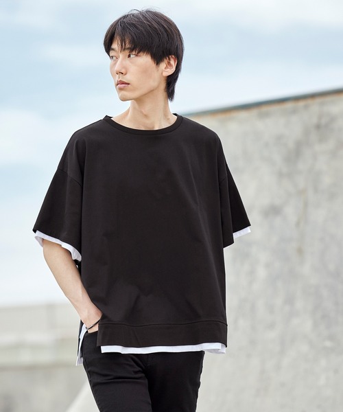 act'm（アクトム）の「フェイクレイヤード オーバーサイズ クルーネック半袖カットソー（Tシャツ/カットソー・メンズ・ブラック/ベージュ・S/M/L）」の9枚目の写真