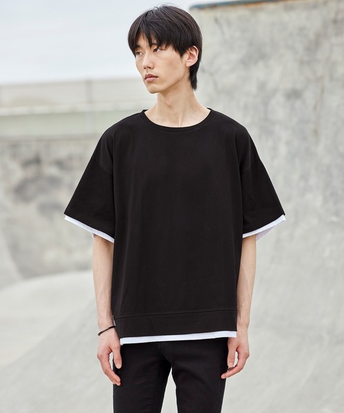 act'm（アクトム）の「フェイクレイヤード オーバーサイズ クルーネック半袖カットソー（Tシャツ/カットソー・メンズ・ブラック/ベージュ・S/M/L）」の13枚目の写真