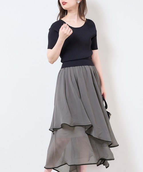 natural couture(ナチュラルクチュール)の「【WEB限定】ランダムヘムニットドッキングワンピース(ワンピース・レディース・ブラック/ブラウン/サックスブルー/アイボリー/ピンクベージュ・FREE)」の2枚目の写真