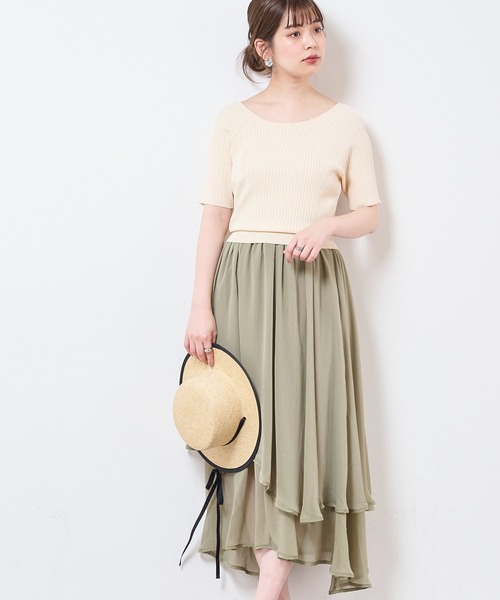 natural couture(ナチュラルクチュール)の「【WEB限定】ランダムヘムニットドッキングワンピース(ワンピース・レディース・ブラック/ブラウン/サックスブルー/アイボリー/ピンクベージュ・FREE)」の6枚目の写真