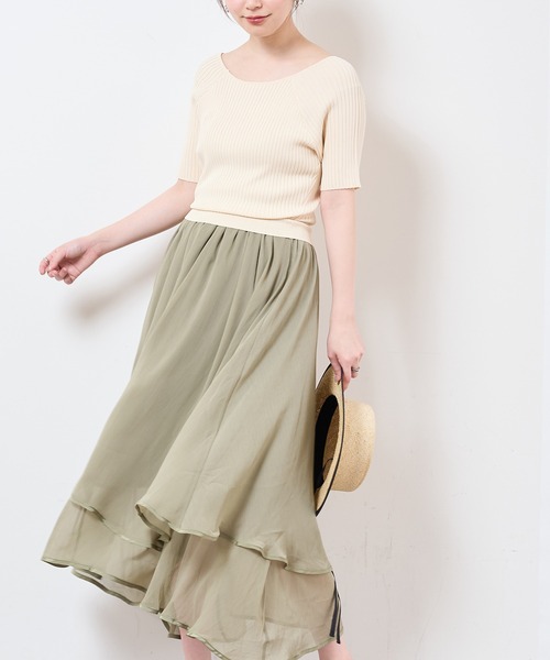 natural couture(ナチュラルクチュール)の「【WEB限定】ランダムヘムニットドッキングワンピース(ワンピース・レディース・ブラック/ブラウン/サックスブルー/アイボリー/ピンクベージュ・FREE)」の7枚目の写真