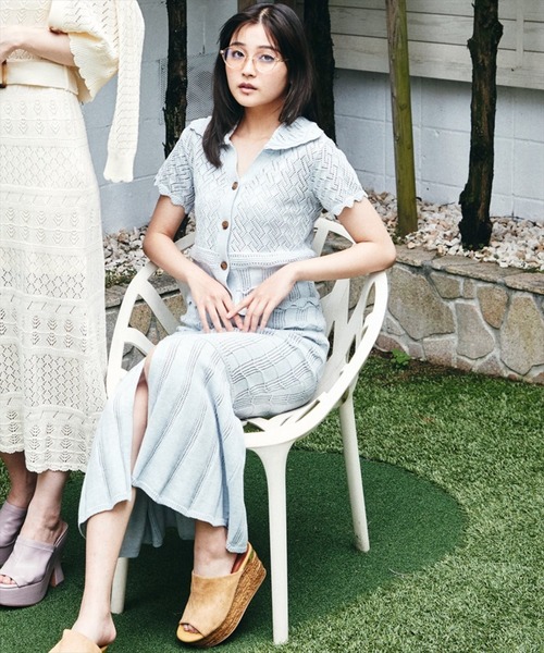 REDYAZEL（レディアゼル）の「透かし編みマーメイドスカート（スカート・レディース・ベージュ/サックスブルー/ブラック・FREE）」の3枚目の写真