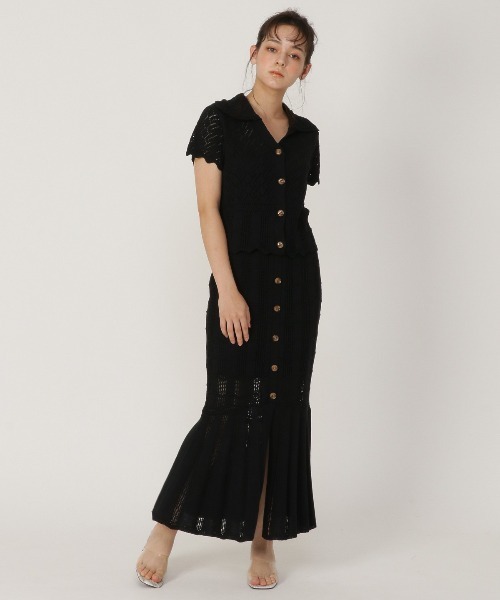 REDYAZEL（レディアゼル）の「透かし編みマーメイドスカート（スカート・レディース・ベージュ/サックスブルー/ブラック・FREE）」の2枚目の写真