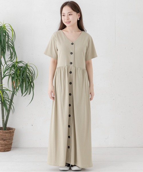 トリーバーチ 総ロゴ 膝丈ワンピース ベルト付き 金ボタン シルク URBAN RESEARCH Sonny Label（アーバンリサーチサニーレーベル