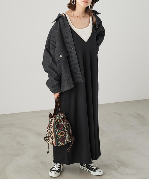 Chaco closet（チャコ クローゼット）の「フレアーマキシ丈キャミワンピース（ワンピース・レディース・ブラック/グレー/ピンクベージュ・FREE）」の2枚目の写真