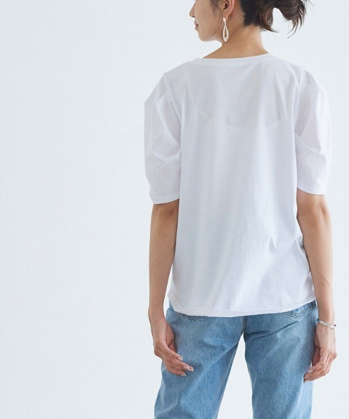 Pierrot(ピエロ)の「コットンパフスリーブTシャツ 綿100%(Tシャツ/カットソー・レディース・グレイッシュベージュ/オフホワイト/ブラック/ミント・M/L)」の15枚目の写真