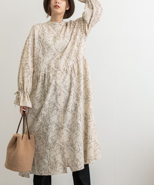 POU DOU DOU（プードゥドゥ）の「線画プリントワンピース（ワンピース・レディース・ダークグレー/キナリ・3）」の17枚目の写真