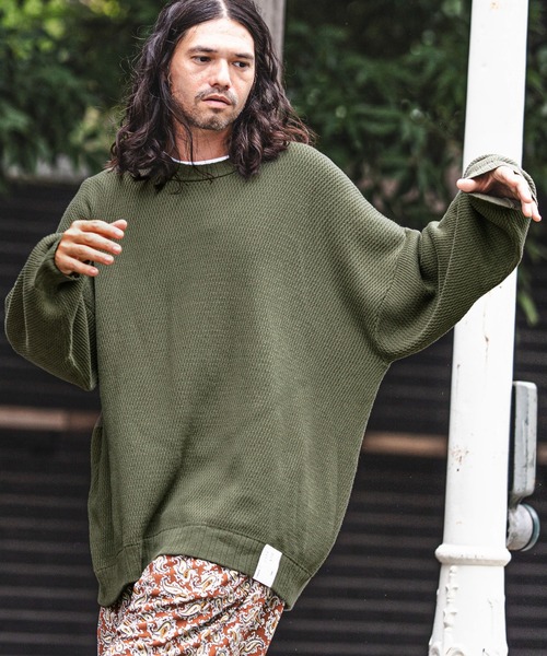 CAMBIO(カンビオ)の「mn2422-Soft Honeycomb Waffle Cotton Knit Pullover プルオーバー(ニット/セーター・メンズ・カーキ/グレー/ブラック・M/L)」の1枚目の写真