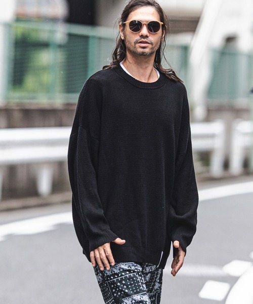 CAMBIO(カンビオ)の「mn2422-Soft Honeycomb Waffle Cotton Knit Pullover プルオーバー(ニット/セーター・メンズ・カーキ/グレー/ブラック・M/L)」の2枚目の写真